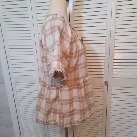 Anthro pilcro linen plaid oversized babydoll boho top XS *C5 - Picture 6 of 8